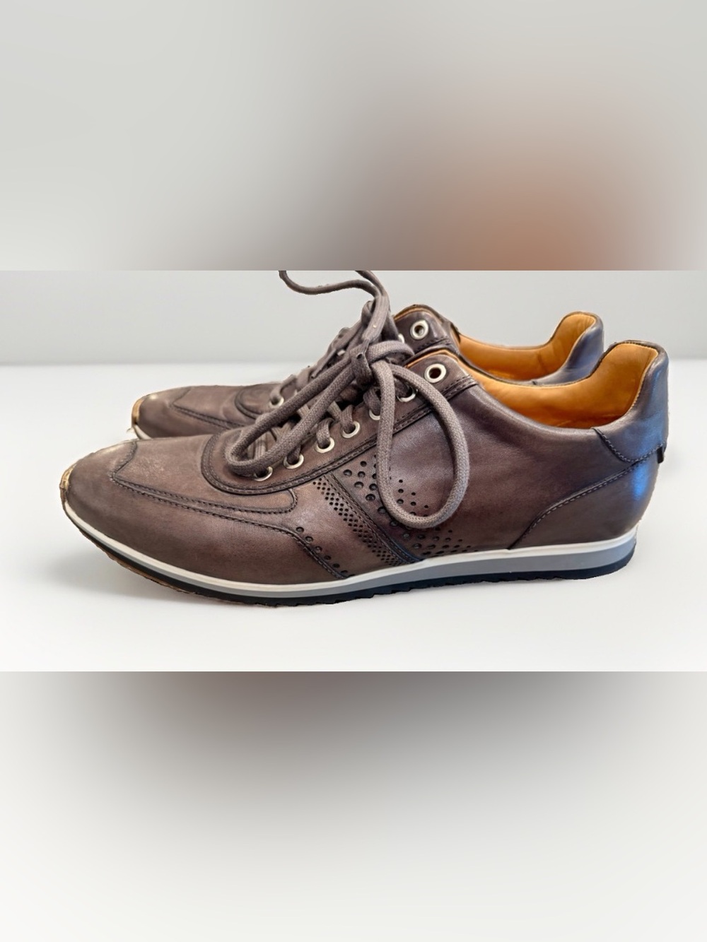 Magnanni Cristian Low Leather Sneakers Shoes Brown Grey Men’s US SIZE 9 M Spain